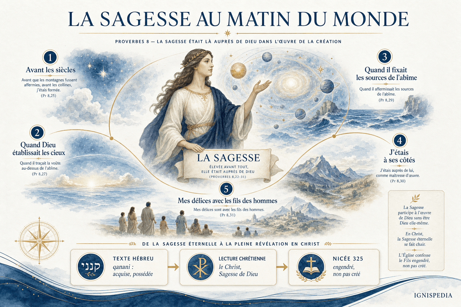 Infographie : la Sagesse personnifiée présente auprès de Dieu à la création du monde, selon Proverbes 8