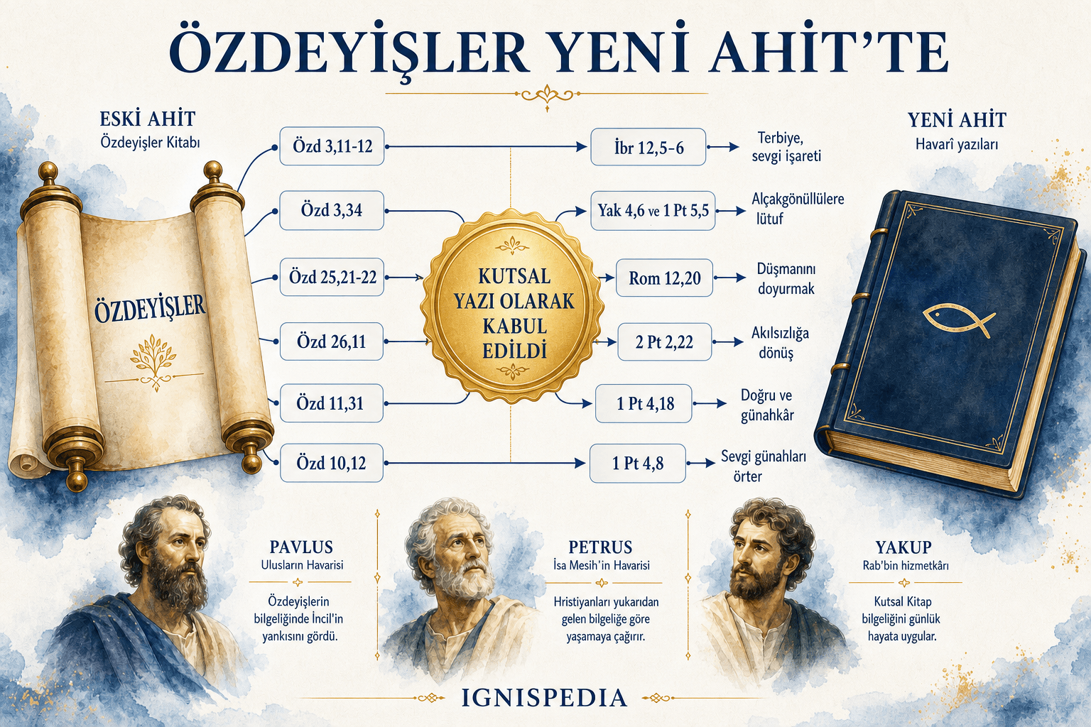 Yeni Antlaşma’da Süleyman’ın Özdeyişleri kitabından yapılan altı ana alıntının infografiği