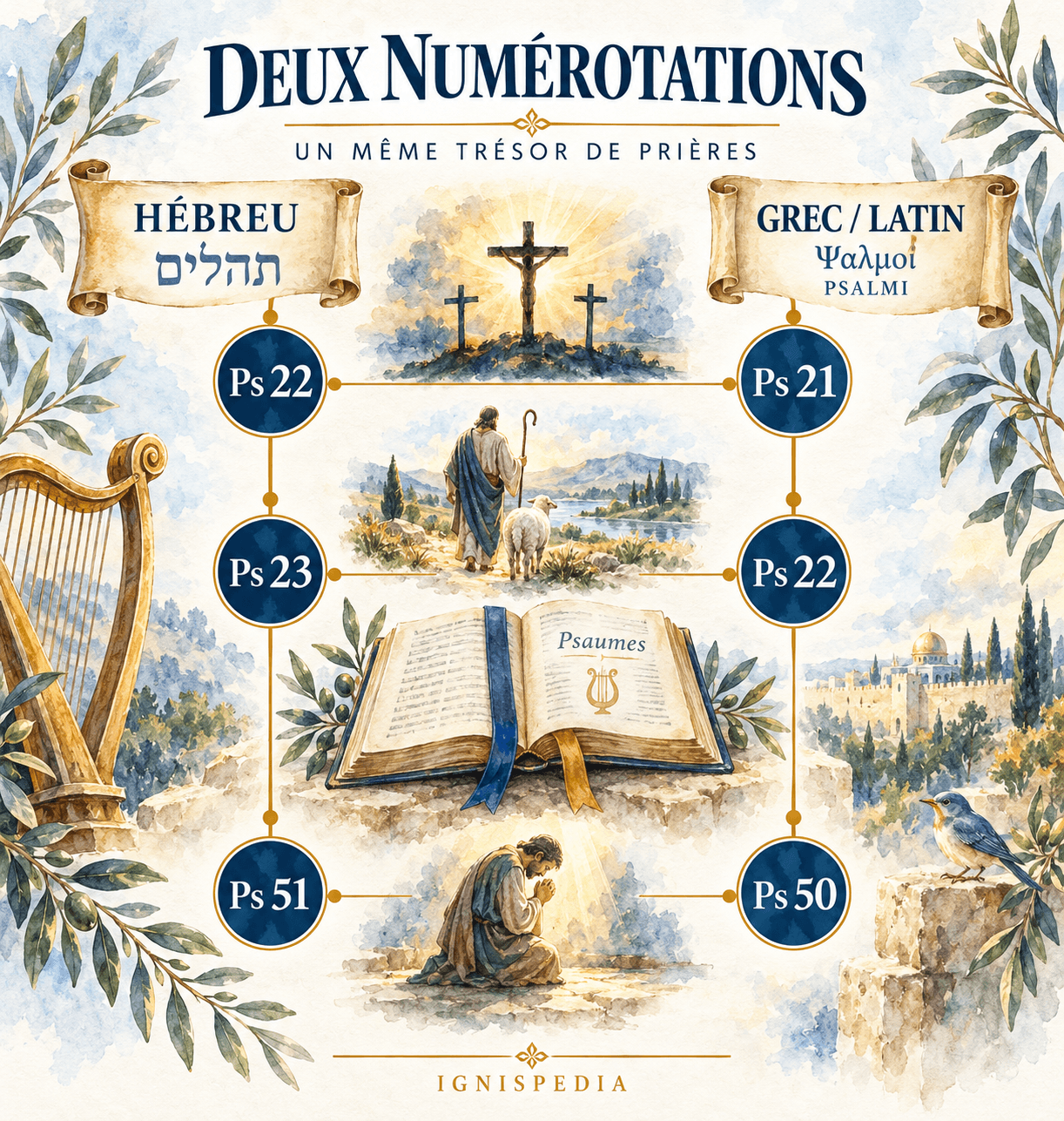 Correspondances entre les numérotations hébraïque et latine de trois psaumes