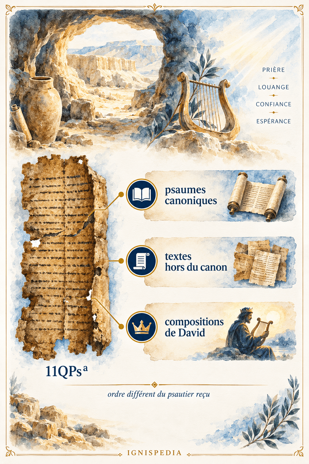 Schéma du contenu du rouleau de psaumes 11QPs a de Qumrân
