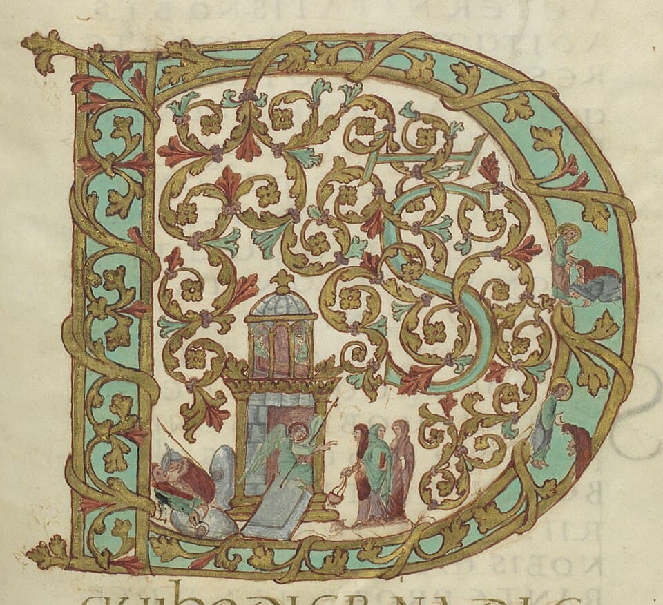 Page enluminée de la Résurrection dans le Sacramentaire de Drogon, Metz, vers 845-855