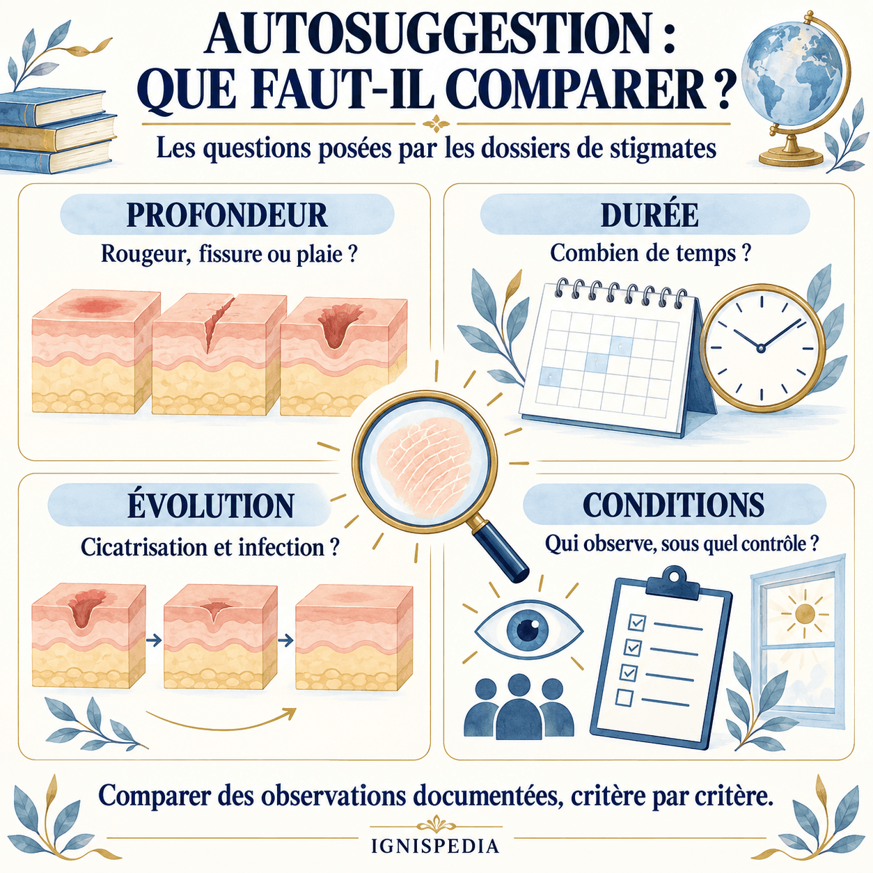 Profondeur, durée, évolution et conditions d'observation des marques corporelles