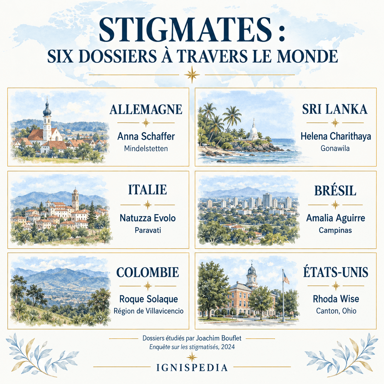 Six dossiers de stigmatisés en Europe, en Asie et dans les Amériques