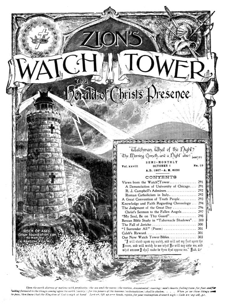 Okładka The Watch Tower, czasopisma wydawanego za czasów Charlesa Taze Russella