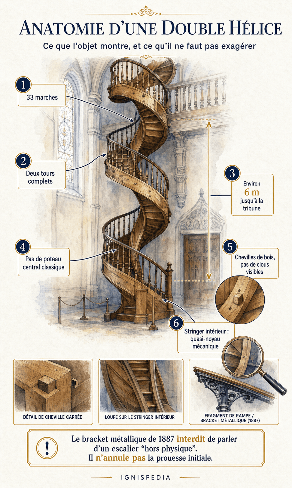Infographie anatomique de l'escalier hélicoïdal de Loretto
