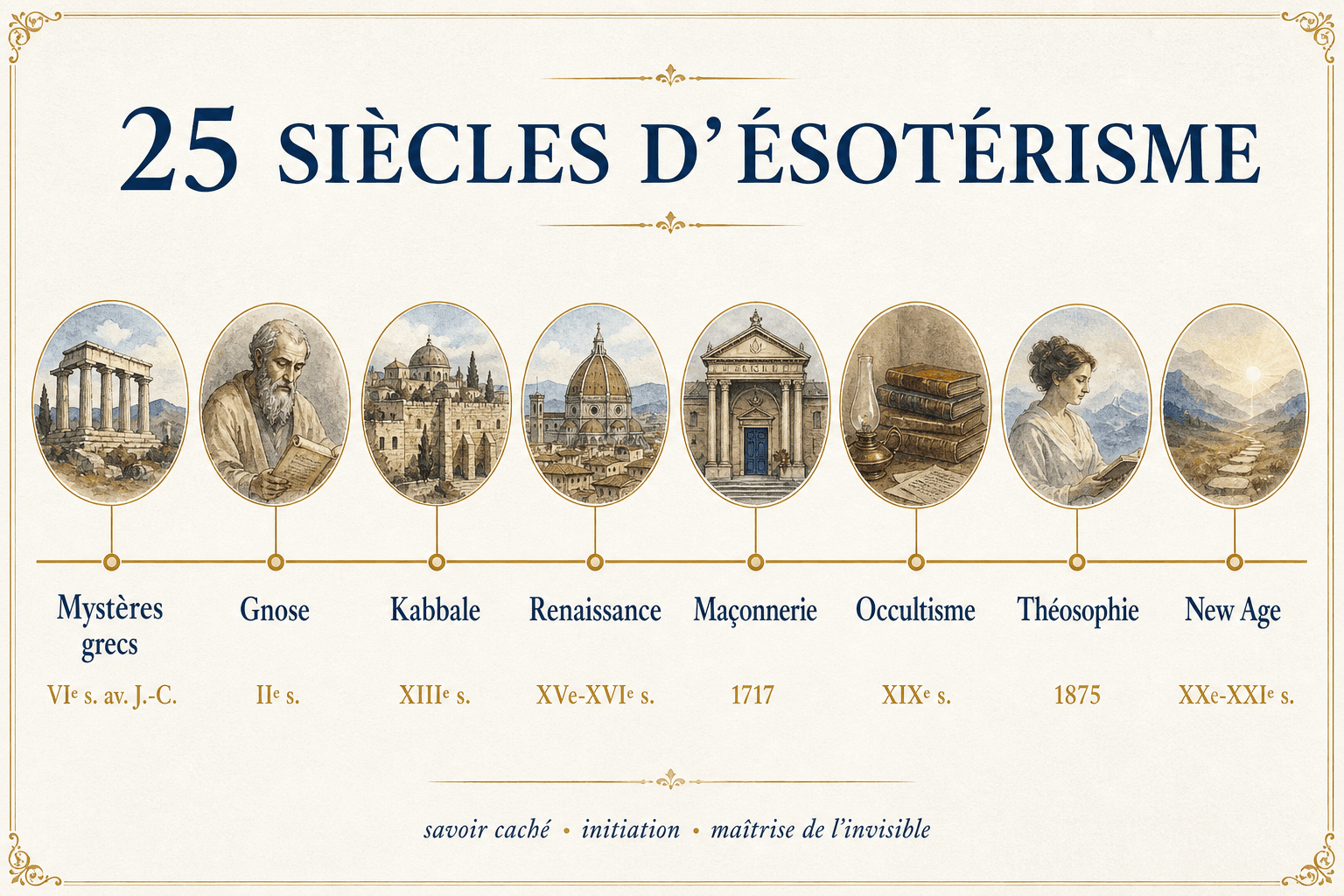 Frise chronologique des vingt-cinq siècles d'ésotérisme, des mystères grecs au New Age
