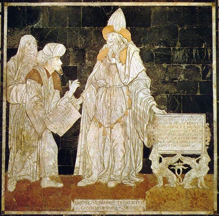 Hermes Trismegistos, podlahová intarzie sienské katedrály, 80. léta 15. století