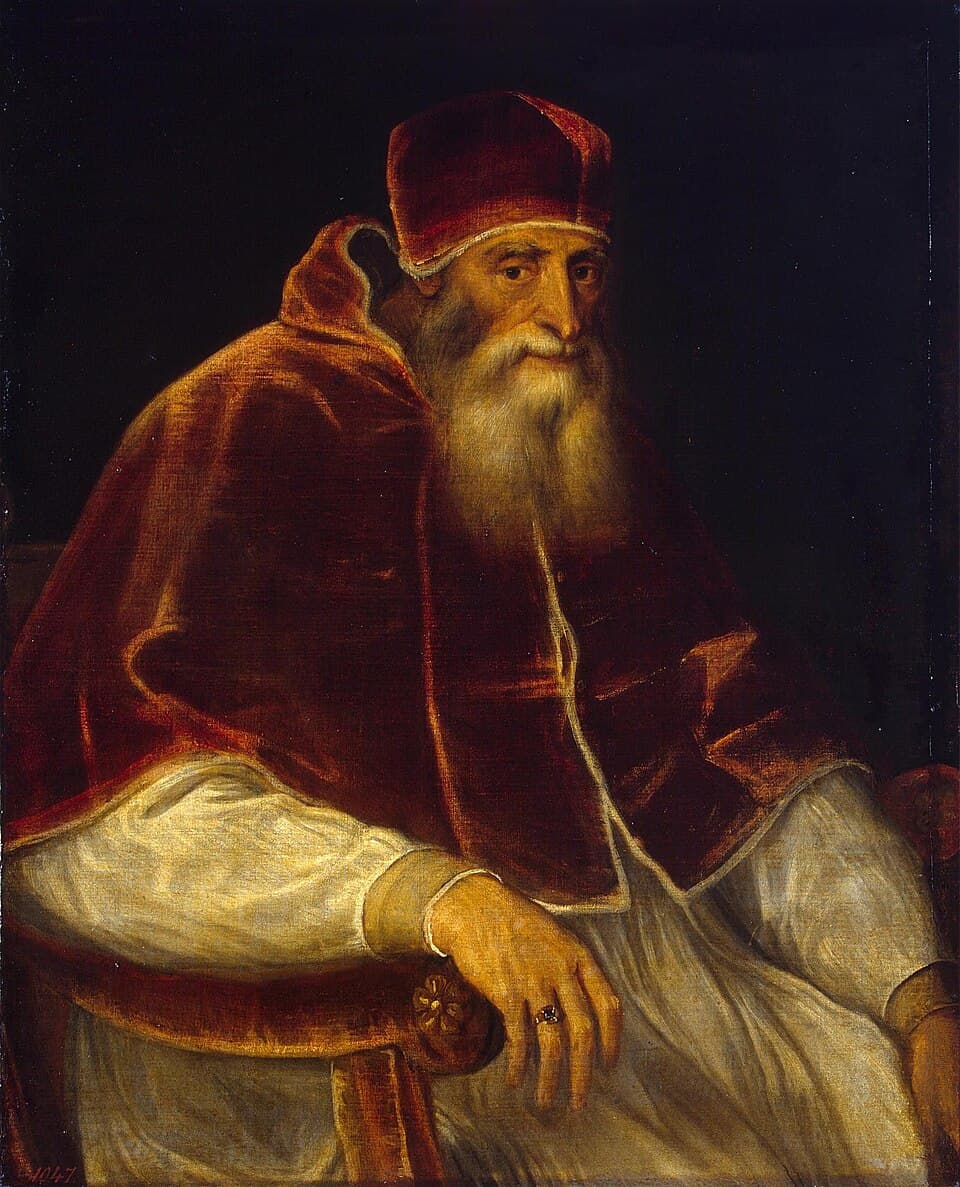 Porträt von Papst Paul III., gemalt von Tizian um 1543, Verfasser der Bulle Sublimis Deus zugunsten der Indianer