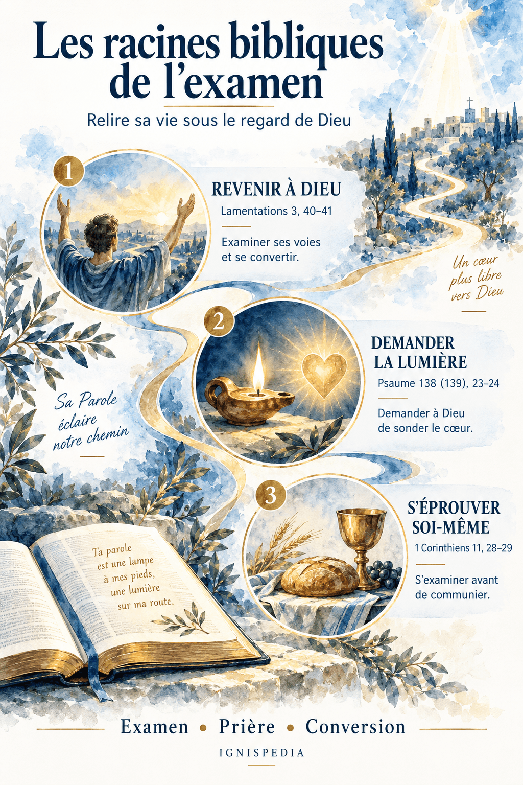 The three biblical landmarks: return to God, ask for His light, and test oneself