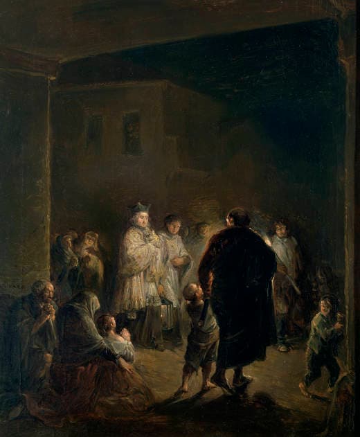O Viático, pintura de Leonardo Alenza que mostra a comunhão levada a um doente