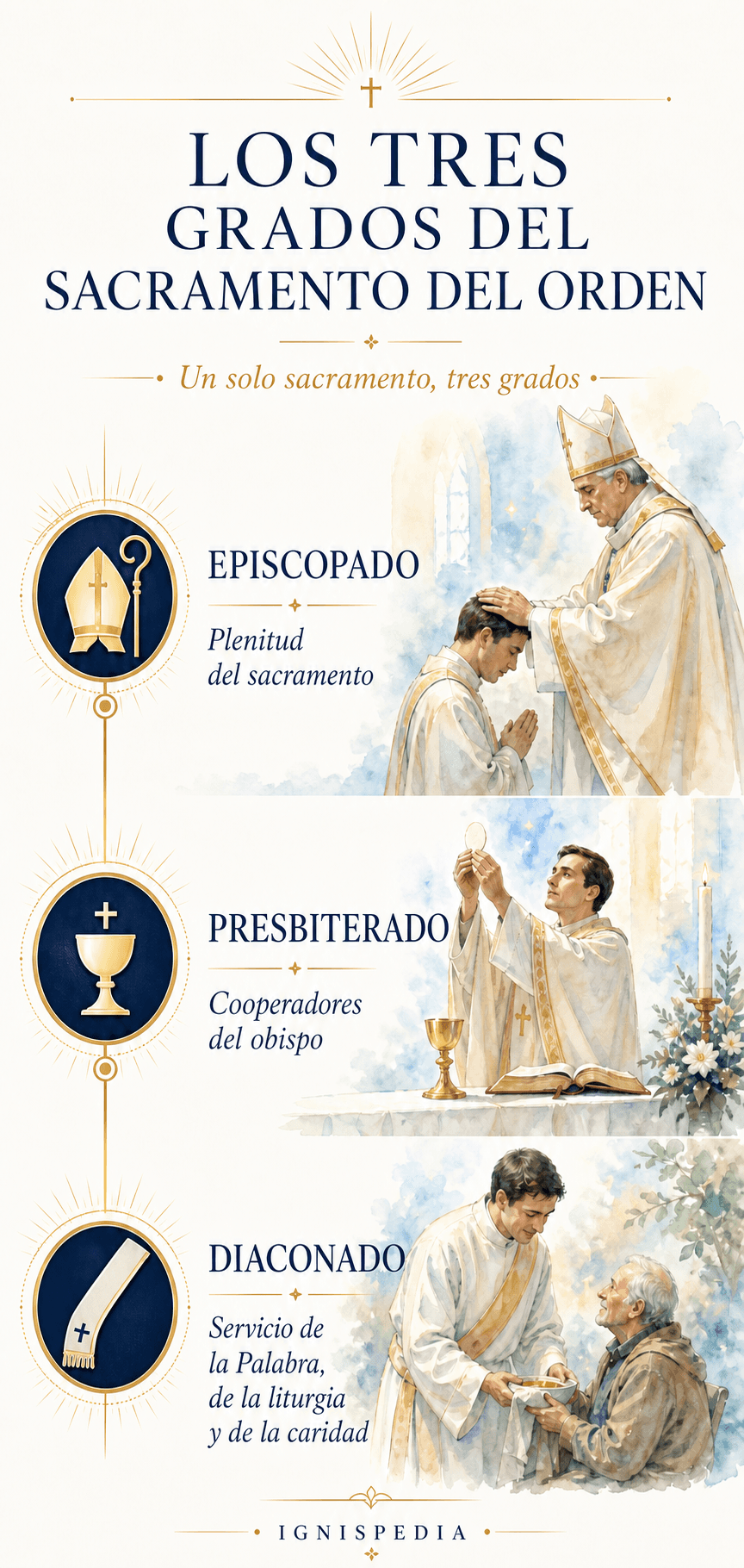 Los tres grados del sacramento del orden: episcopado, presbiterado y diaconado
