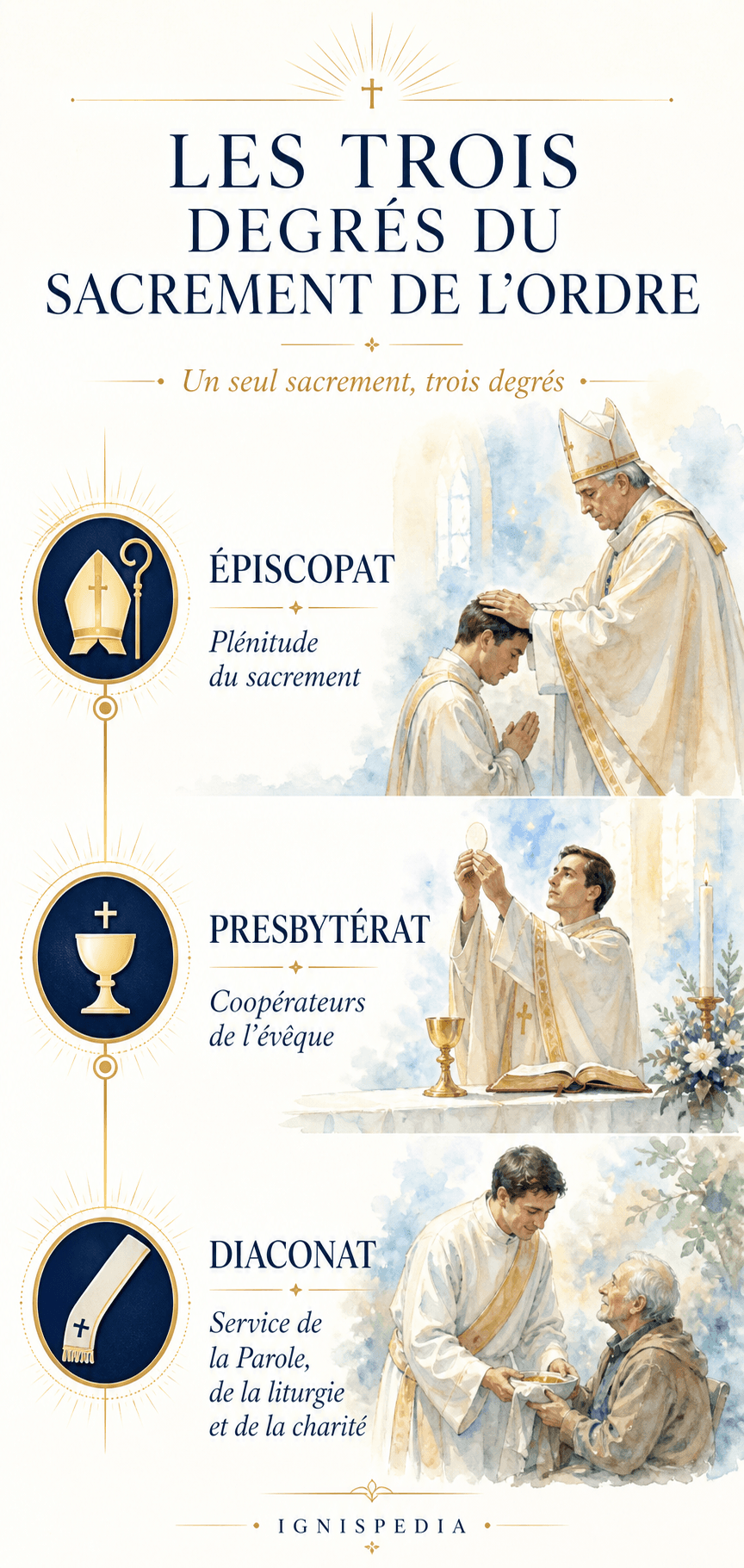 Les trois degrés du sacrement de l'ordre : épiscopat, presbytérat et diaconat