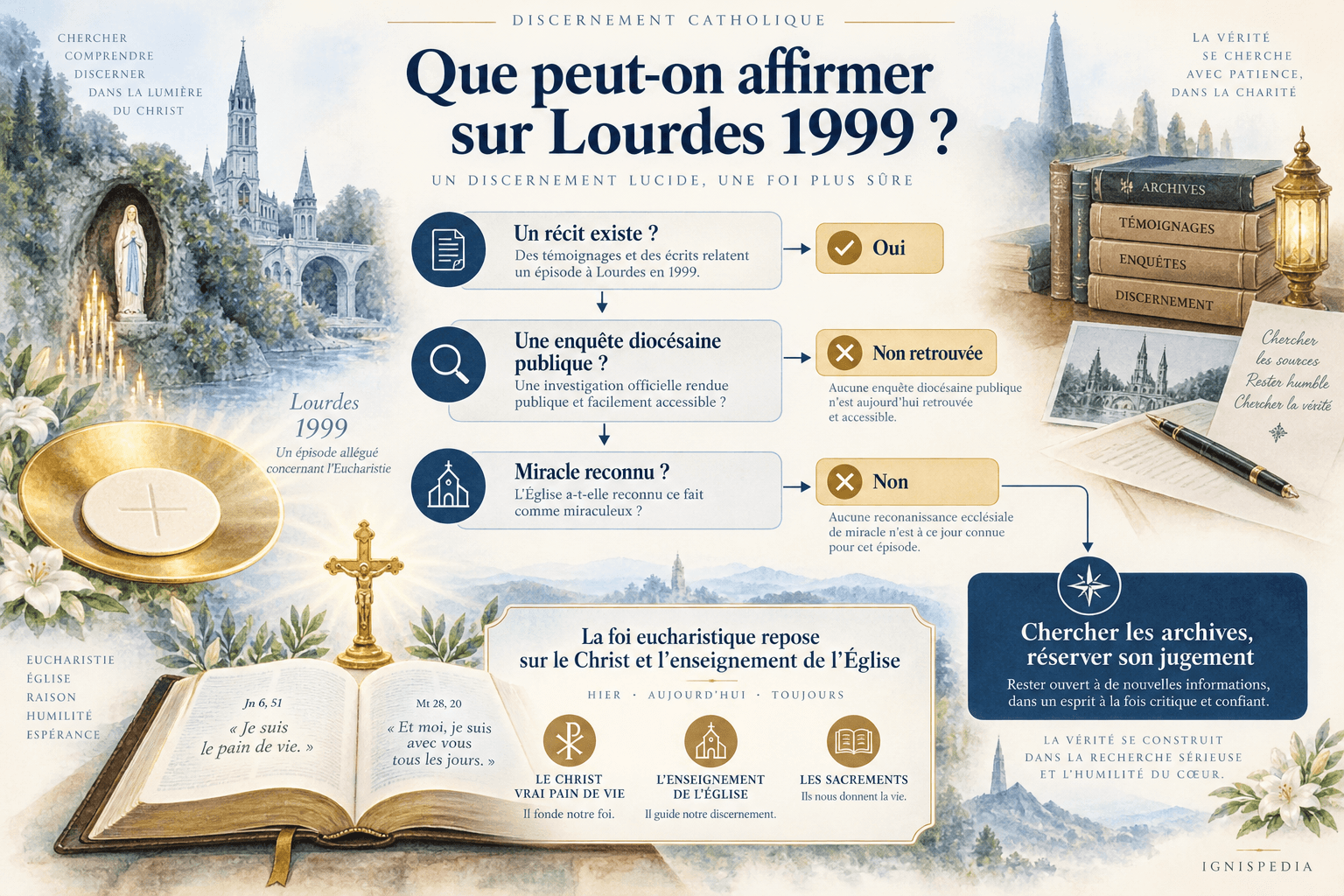 Lourdes 1999 olayında mevcut anlatı, bulunamayan kamusal soruşturma ve tanıma eksikliğini ayırt eden discernment ağacı