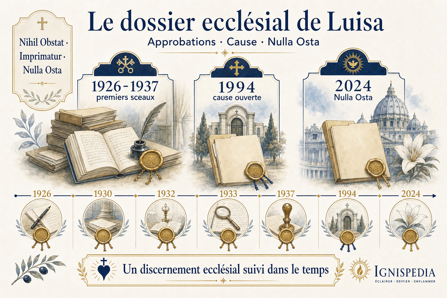 Carte chronologique des onze sceaux ecclésiastiques accordés aux écrits de Luisa Piccarreta