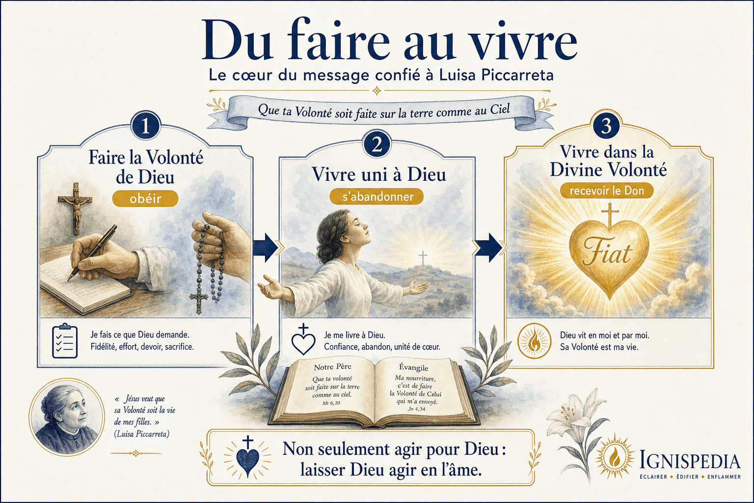 Schéma du passage de faire la volonté de Dieu à vivre dans la Divine Volonté