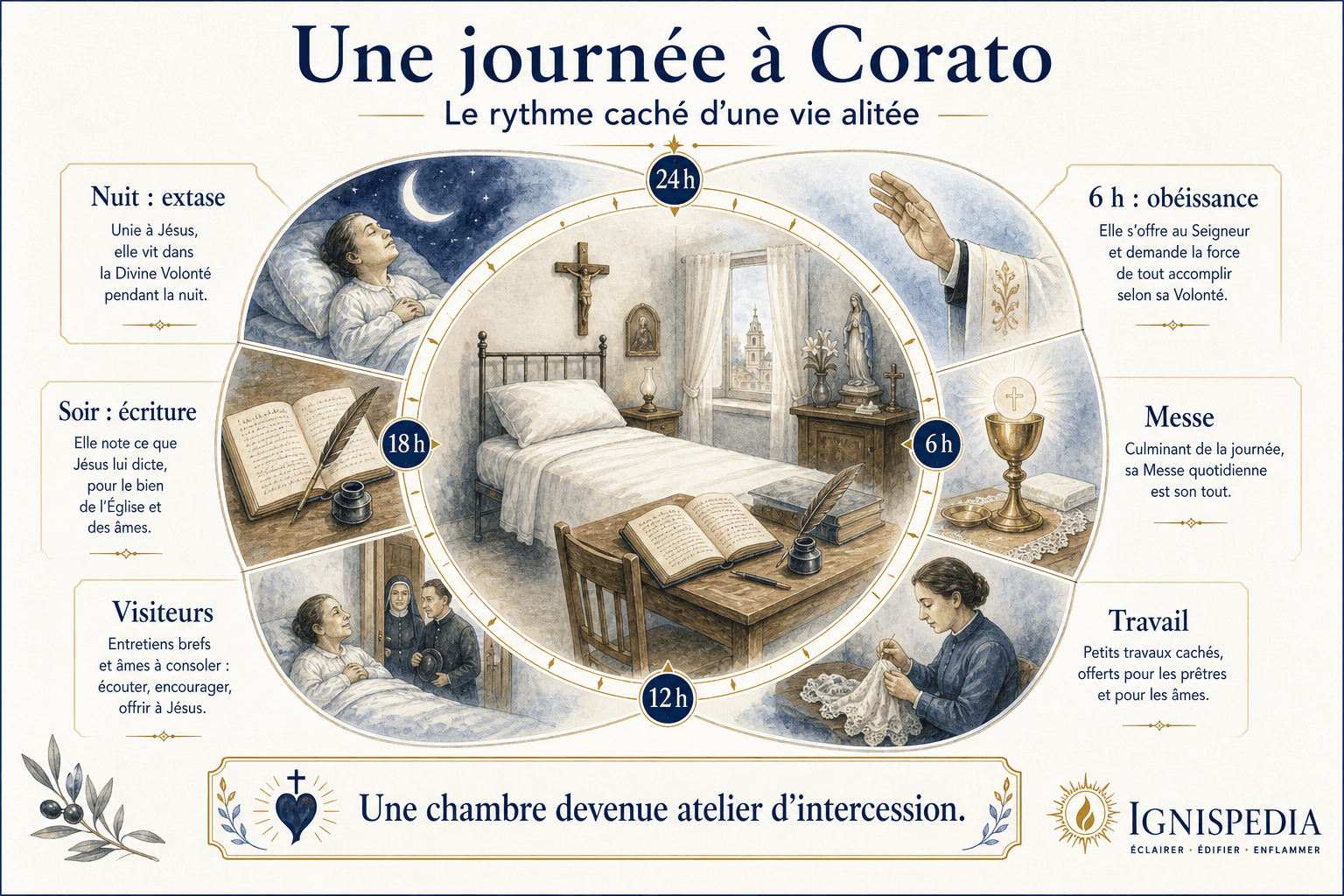 Cycle d'une journée dans la chambre de Luisa Piccarreta à Corato