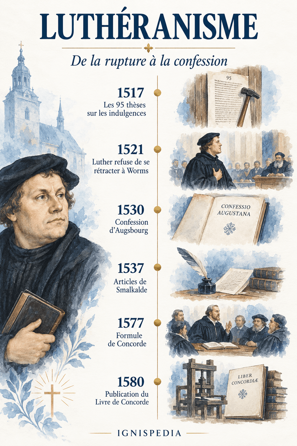 Die wichtigsten Etappen des Luthertums zwischen 1517 und 1580.