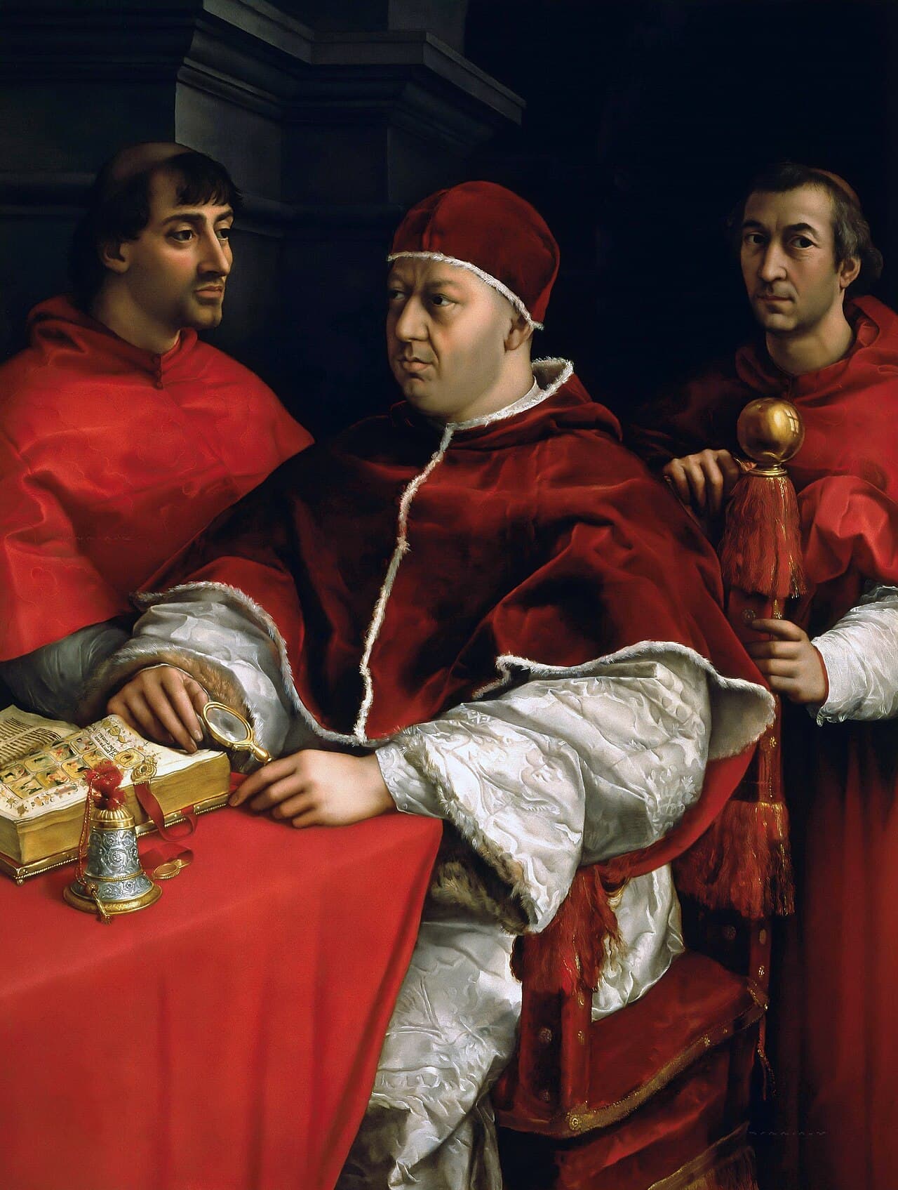 El papa León X con los cardenales Giulio de Medici y Luigi de Rossi, por Rafael