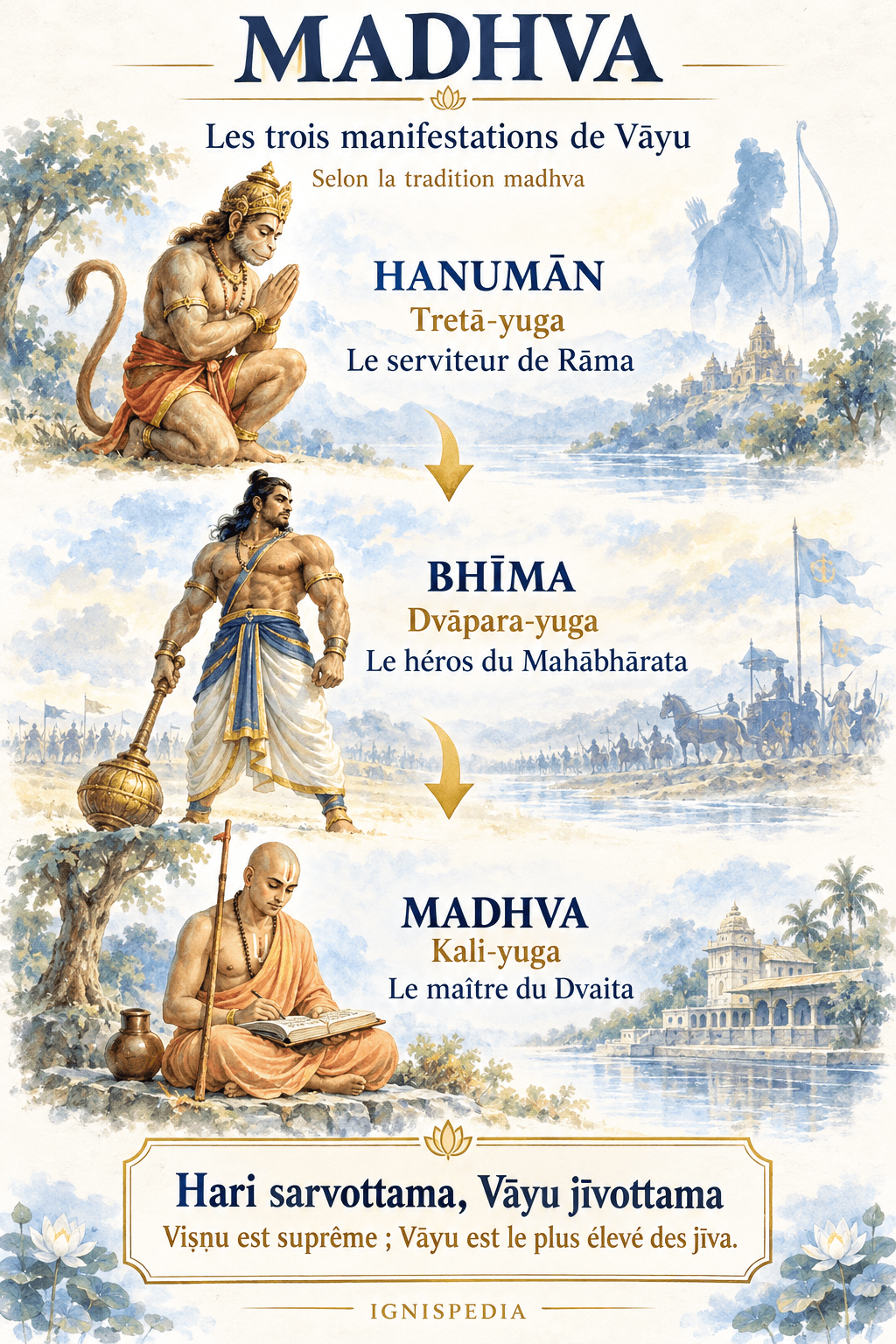Hanumān, Bhīma and Madhva, three manifestations of Vāyu according to the Madhva tradition