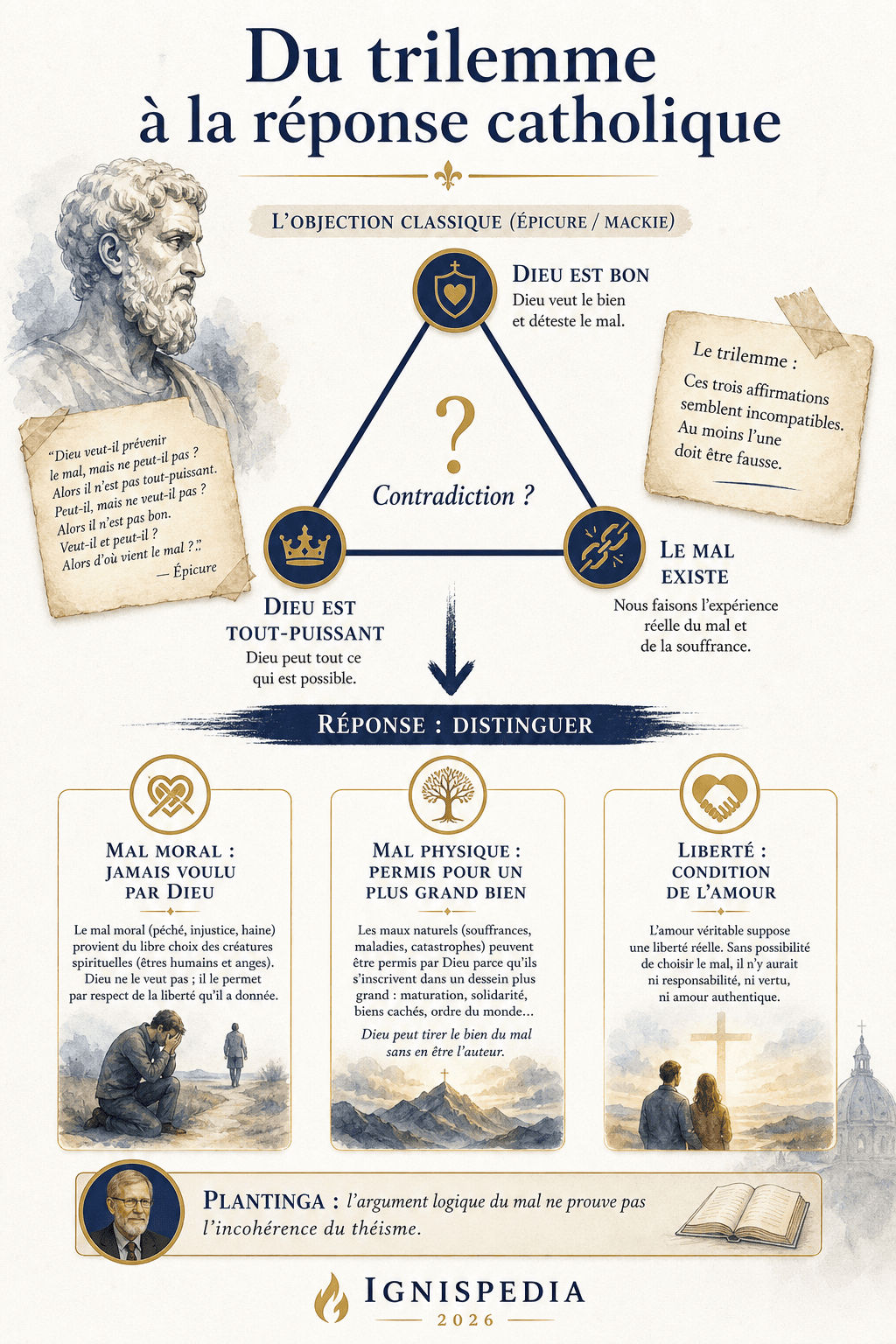 Infographie : du trilemme d'Épicure et Mackie à la réponse catholique