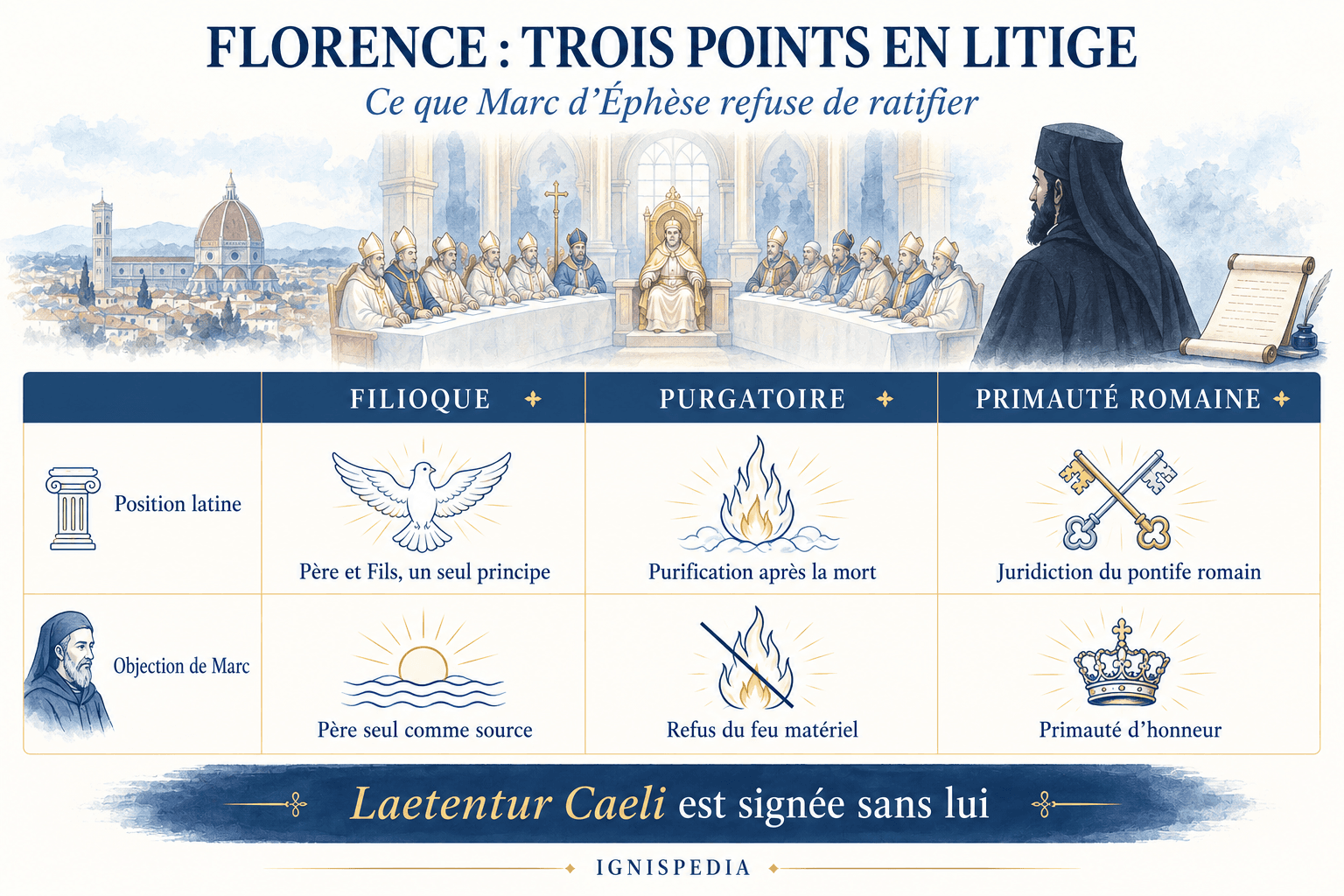 Tabella Ignispedia dei tre punti controversi al concilio di Firenze
