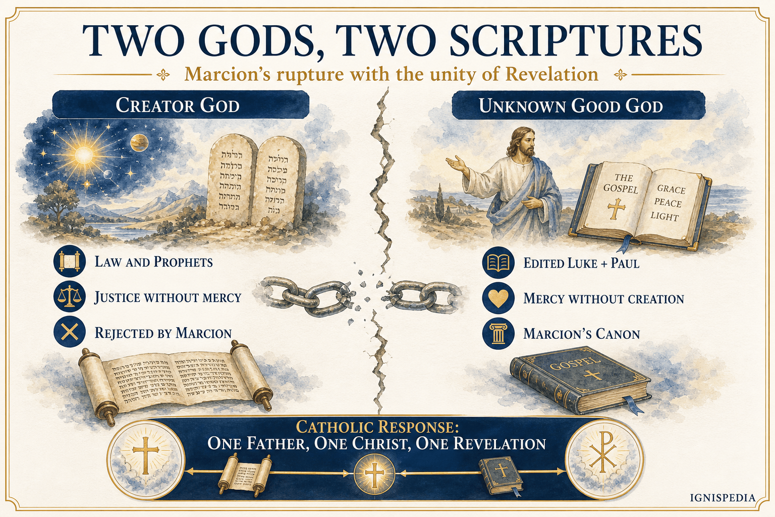 Infographic: Marcion opposes the creator God to the foreign God and separates the Scriptures