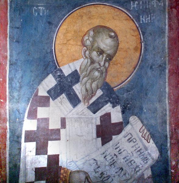 Fresco medieval que representa a san Epifanio de Salamina