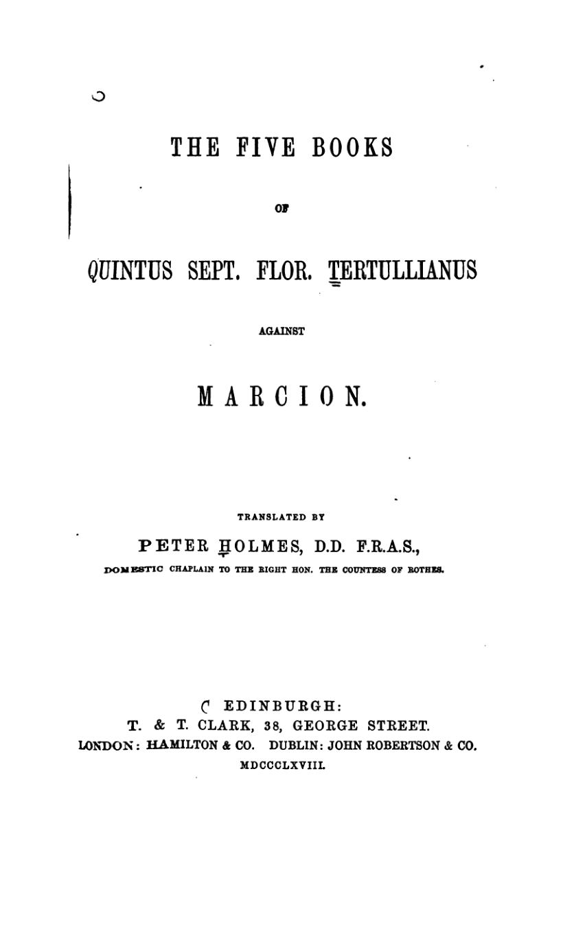 Portada de Contra Marción, traducción inglesa de Peter Holmes publicada en 1868
