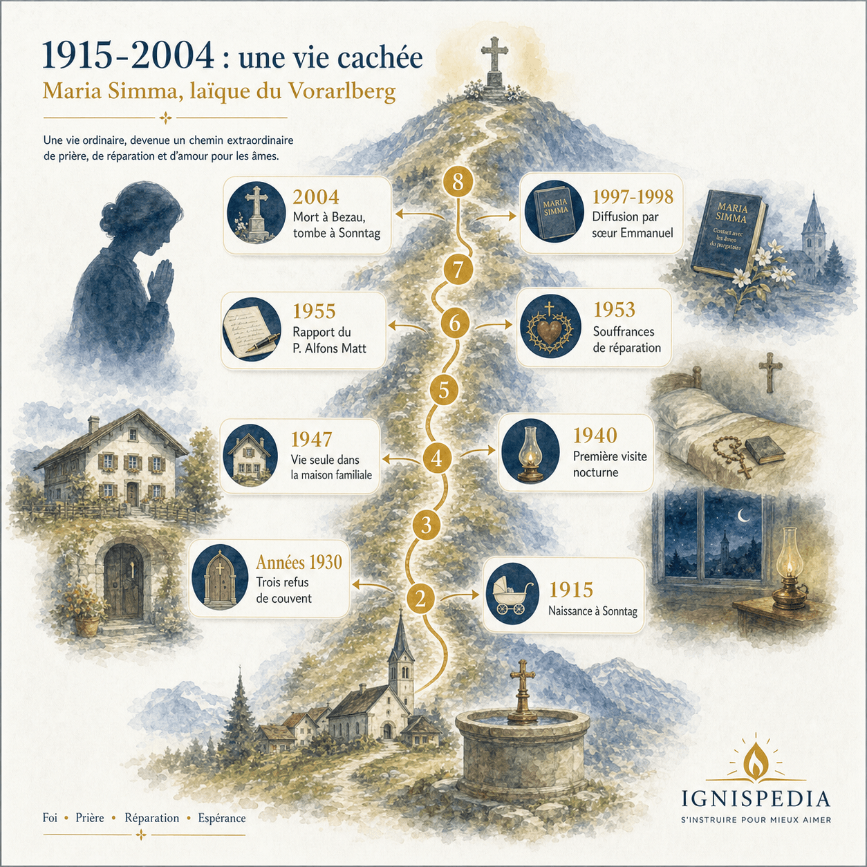 Frise biographique de Maria Simma de 1915 à 2004
