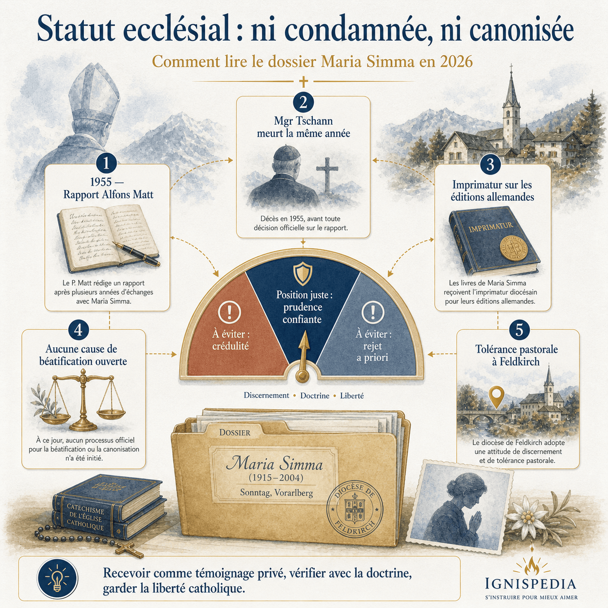 Infographie du statut ecclésial de Maria Simma en 2026