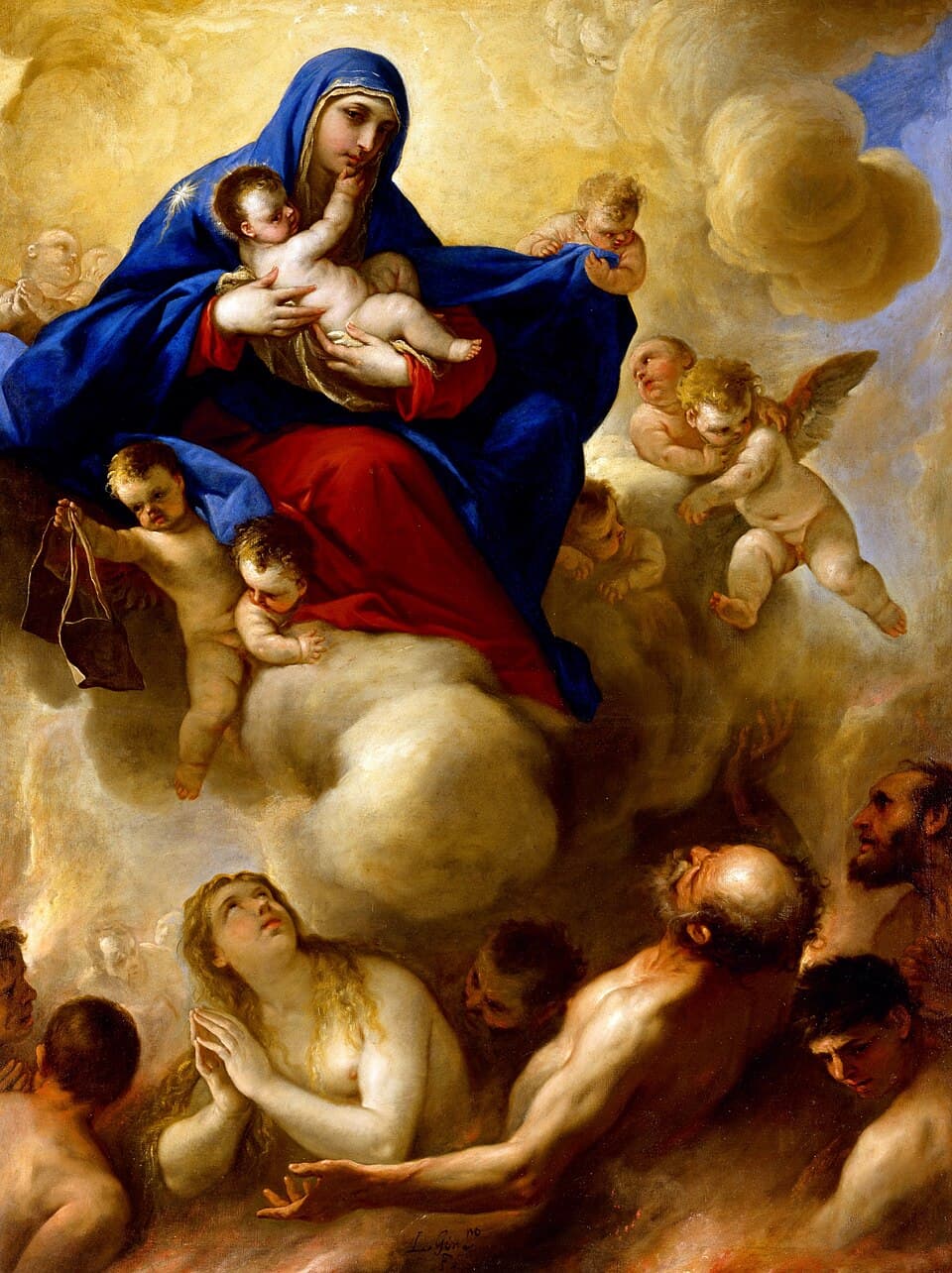 Luca Giordano, La Vierge à l'Enfant intercédant pour les âmes du purgatoire (XVIIᵉ siècle)