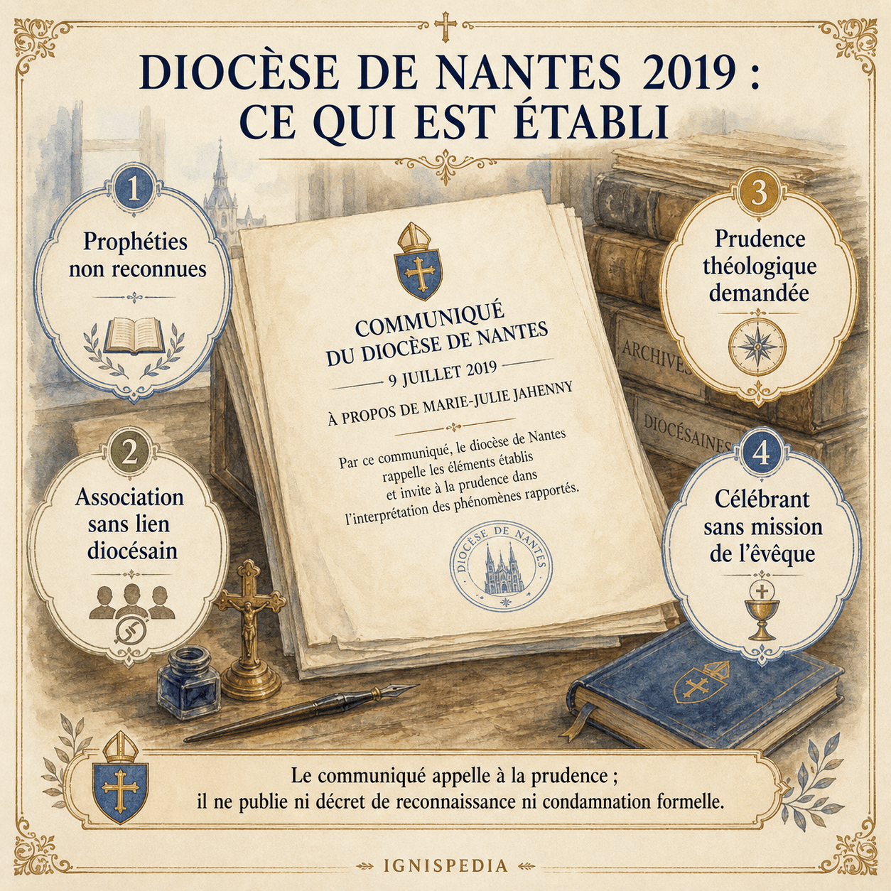 Infographie résumant les quatre points de la déclaration diocésaine de Nantes connue par relais en 2019