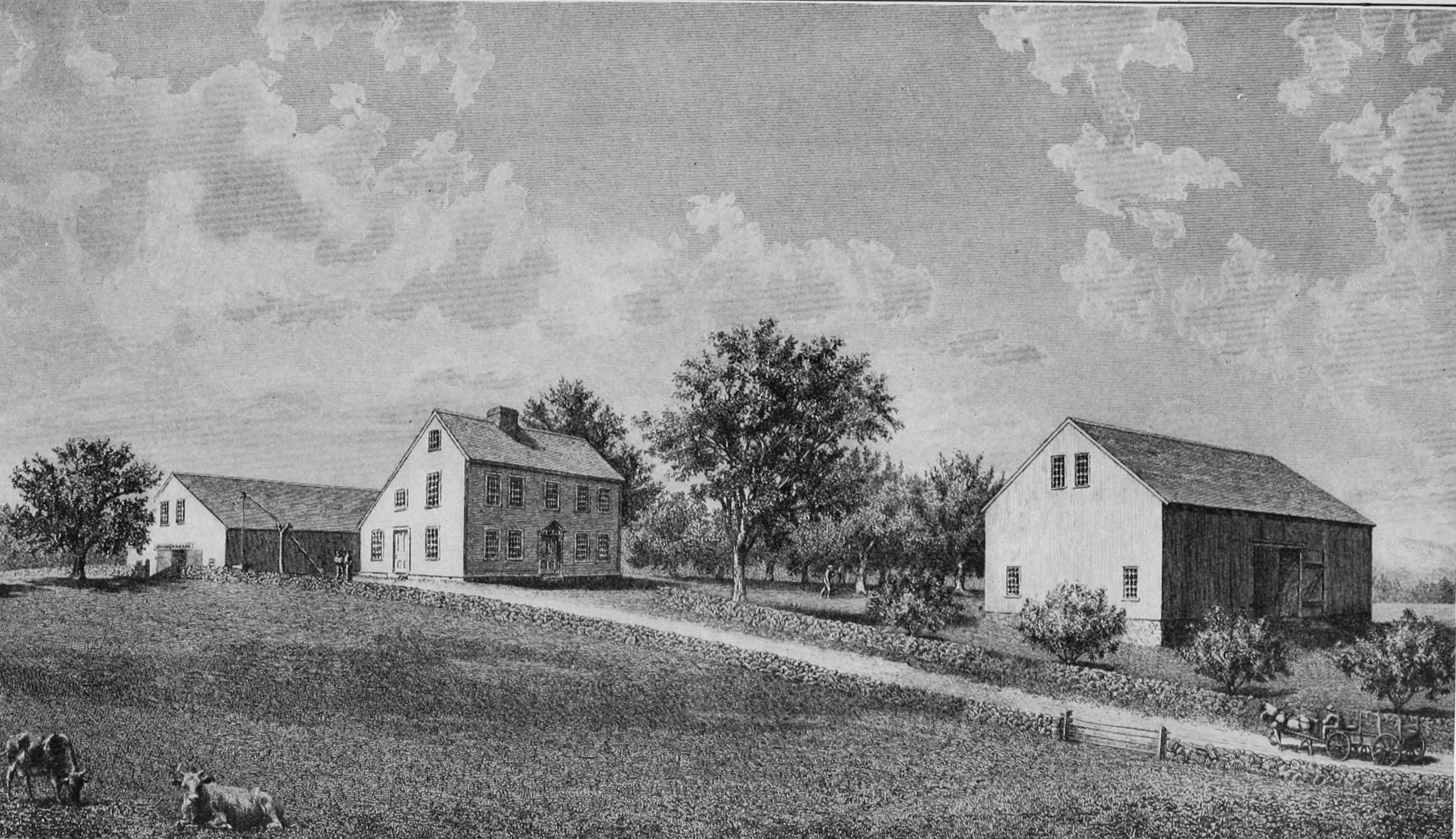 Bow'daki Mary Baker Eddy'nin doğduğu evin gravürü