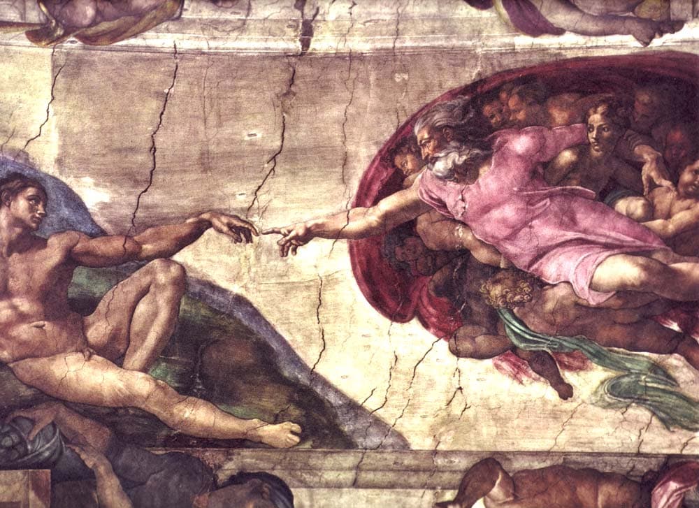 Sistine Şapeli tavanındaki Michelangelo freski Âdem'in Yaratılışı, eller detayı