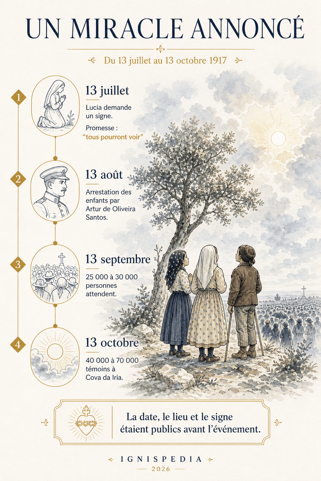 Infographie — Un miracle annoncé : frise du 13 juillet au 13 octobre 1917