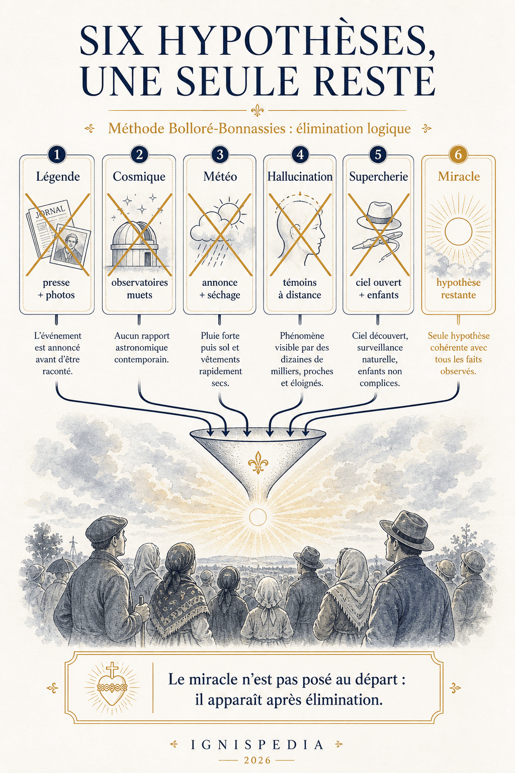 Infographie — Six hypothèses, une seule reste : méthode Bolloré-Bonnassies