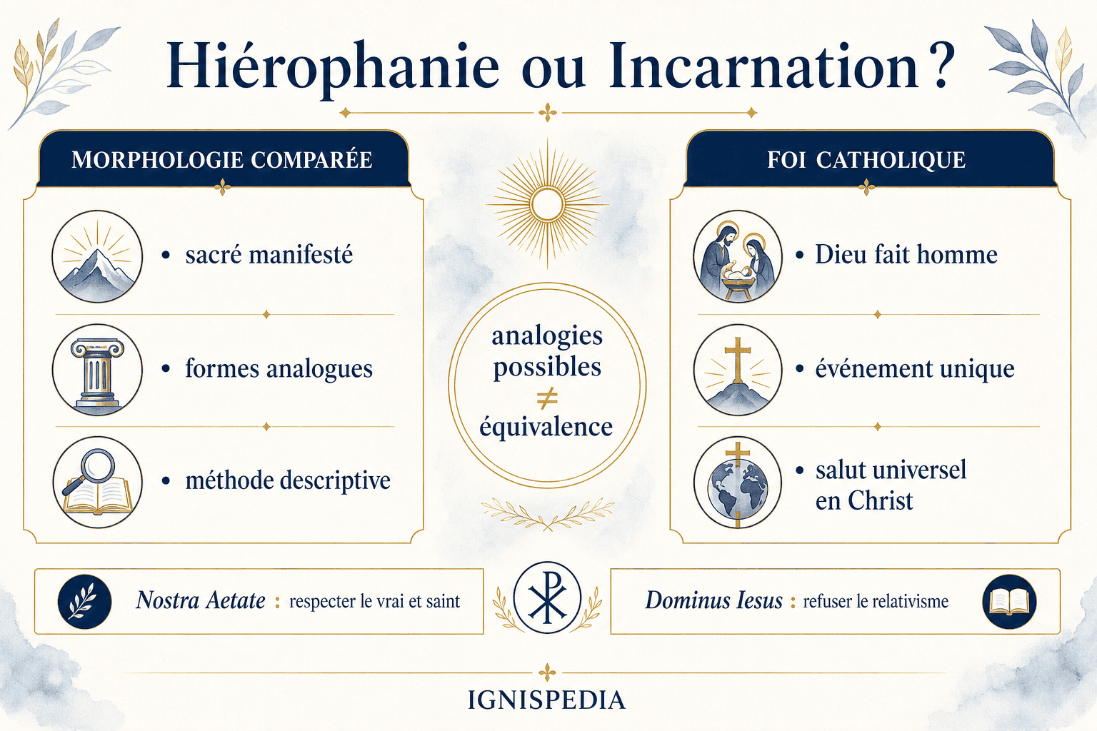 Comparaison entre la morphologie comparée des hiérophanies et l'Incarnation unique du Christ