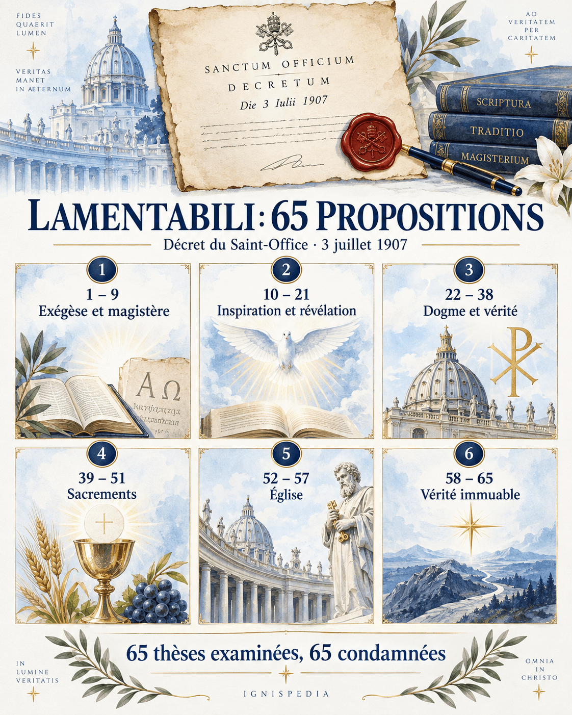 Les six groupes de matières des 65 propositions condamnées par Lamentabili en 1907