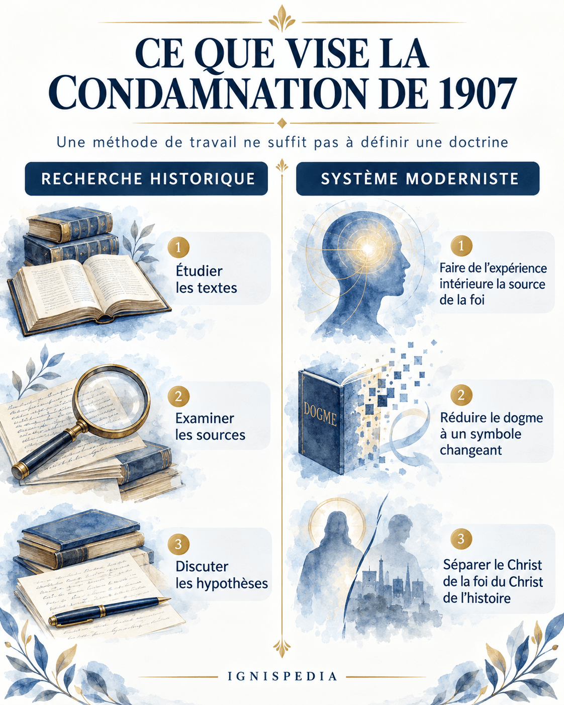 Comparaison entre la recherche historique et les thèses du système moderniste condamné en 1907