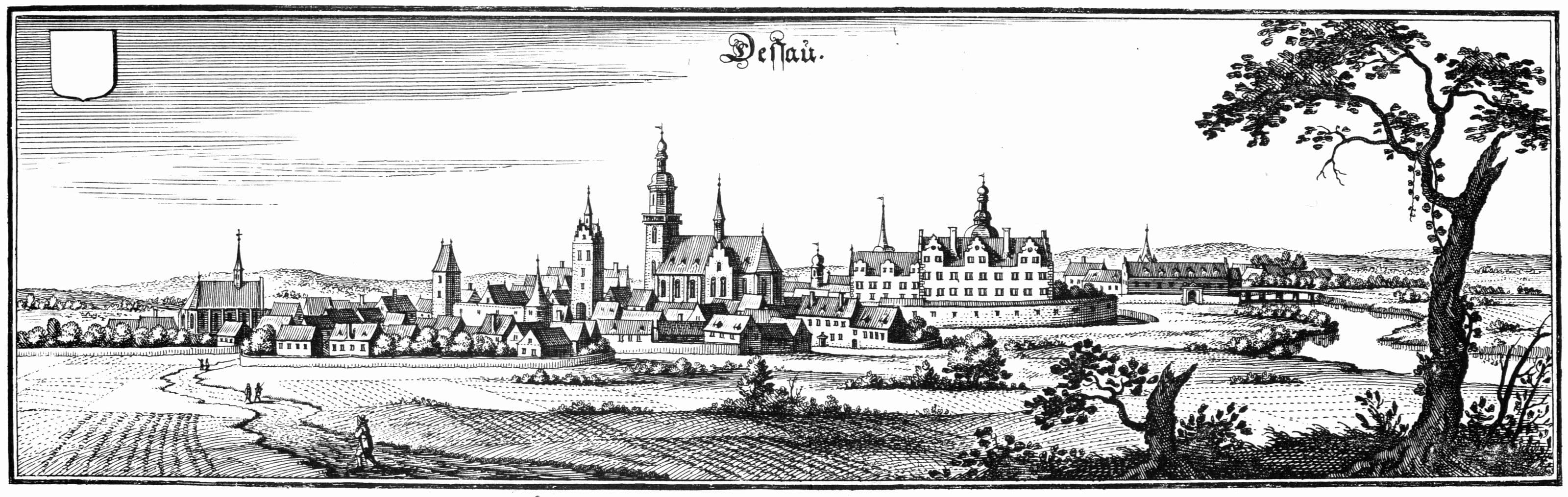 Dessau hacia 1650, grabado de Matthäus Merian