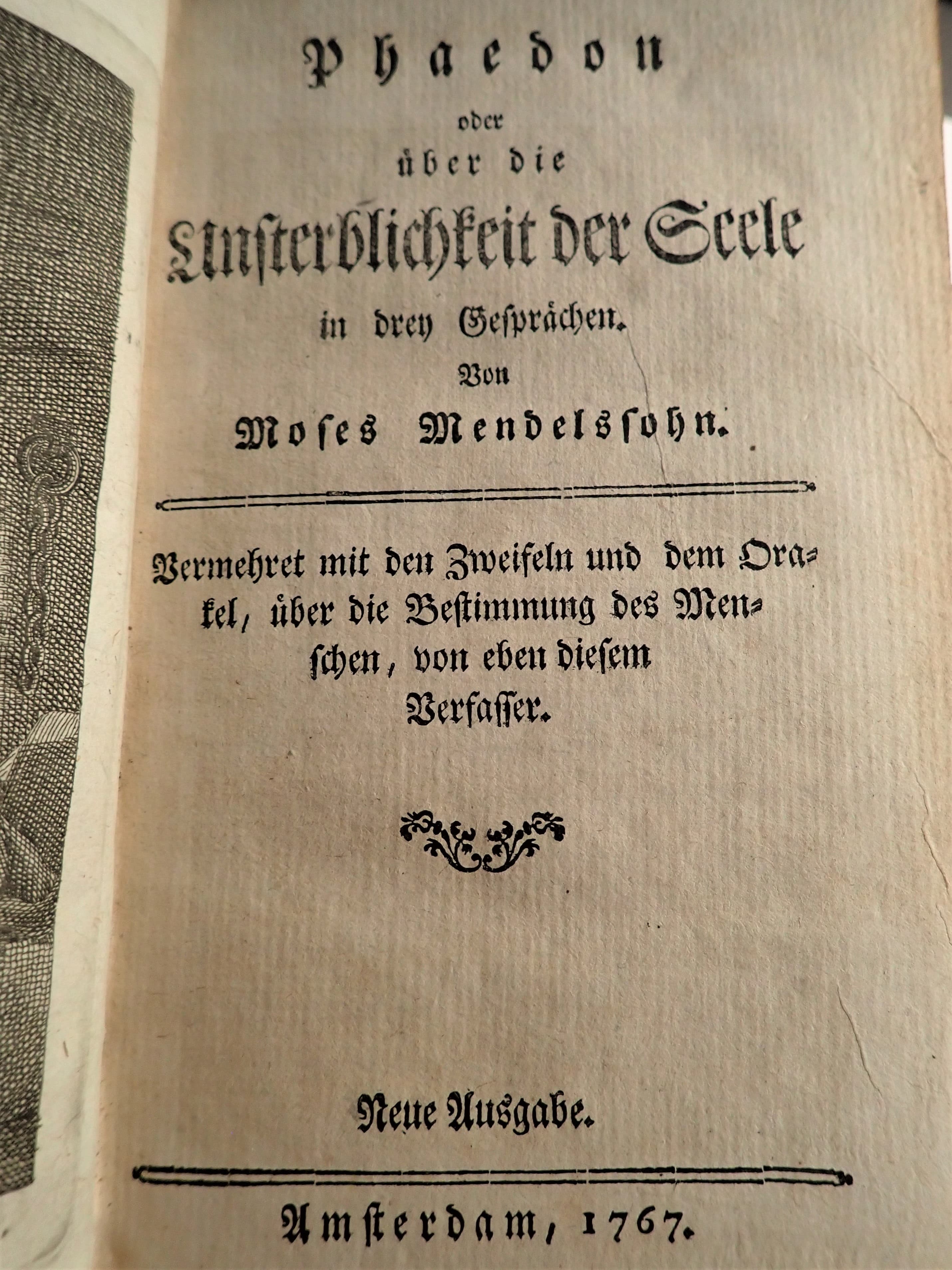 Portada del Fedón de Mendelssohn (Phädon oder Über die Unsterblichkeit der Seele, 1767)