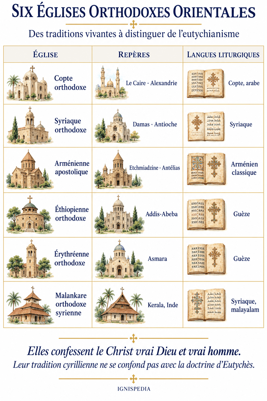 Les six Églises orthodoxes orientales et leurs langues liturgiques