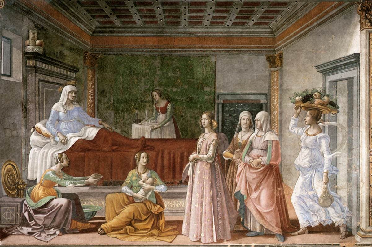 Geburt Johannes des Täufers, Fresko von Domenico Ghirlandaio in Florenz