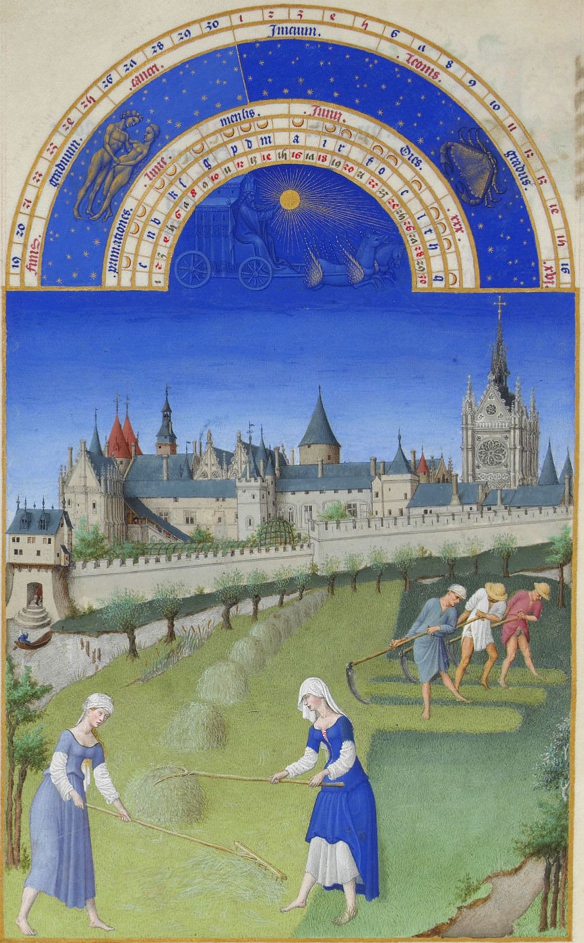Juni: Heuernte und Sommerarbeit in einem Stundenbuch des 15. Jahrhunderts