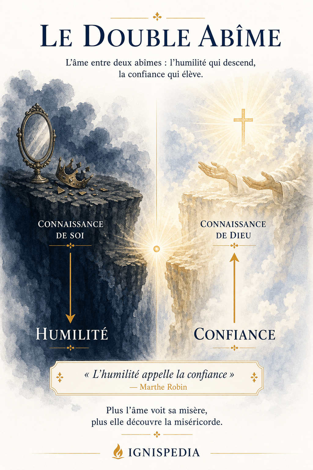 Infographie Ignispedia sur le double abîme de l'humilité et de la confiance