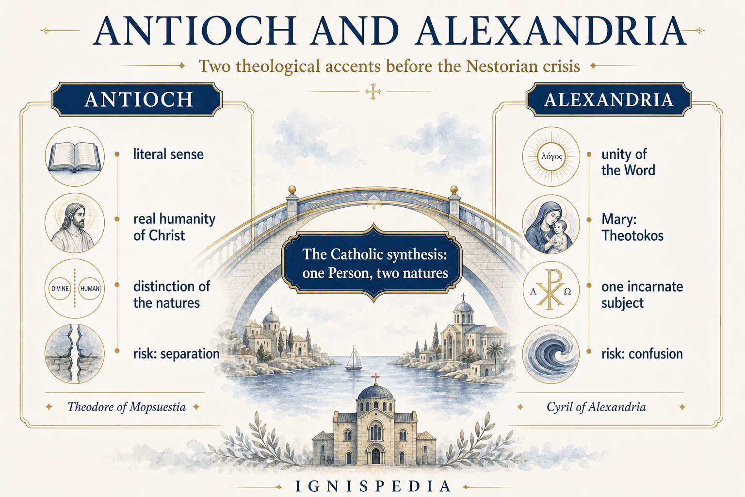 Comparison between the theological emphases of Antioch and Alexandria in the Nestorian crisis
