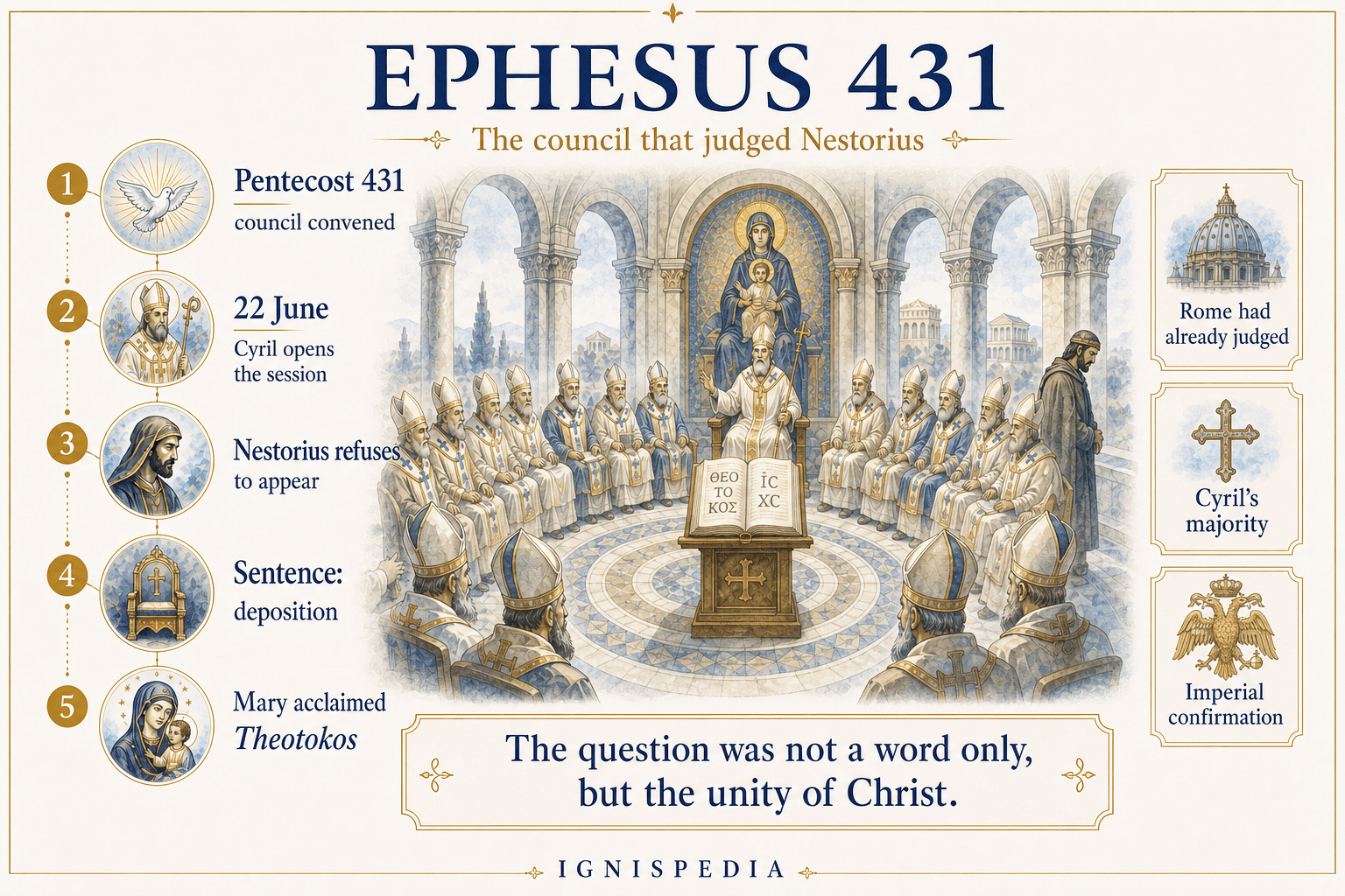 Illustrated timeline of the Council of Ephesus and the deposition of Nestorius in 431