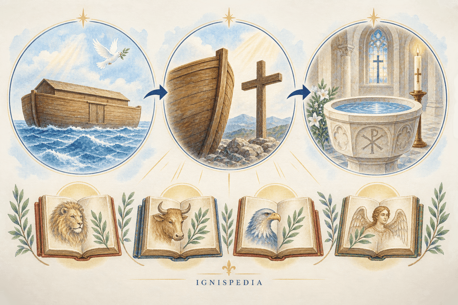 L’arche, le bois de la croix et l’eau baptismale dans la lecture chrétienne