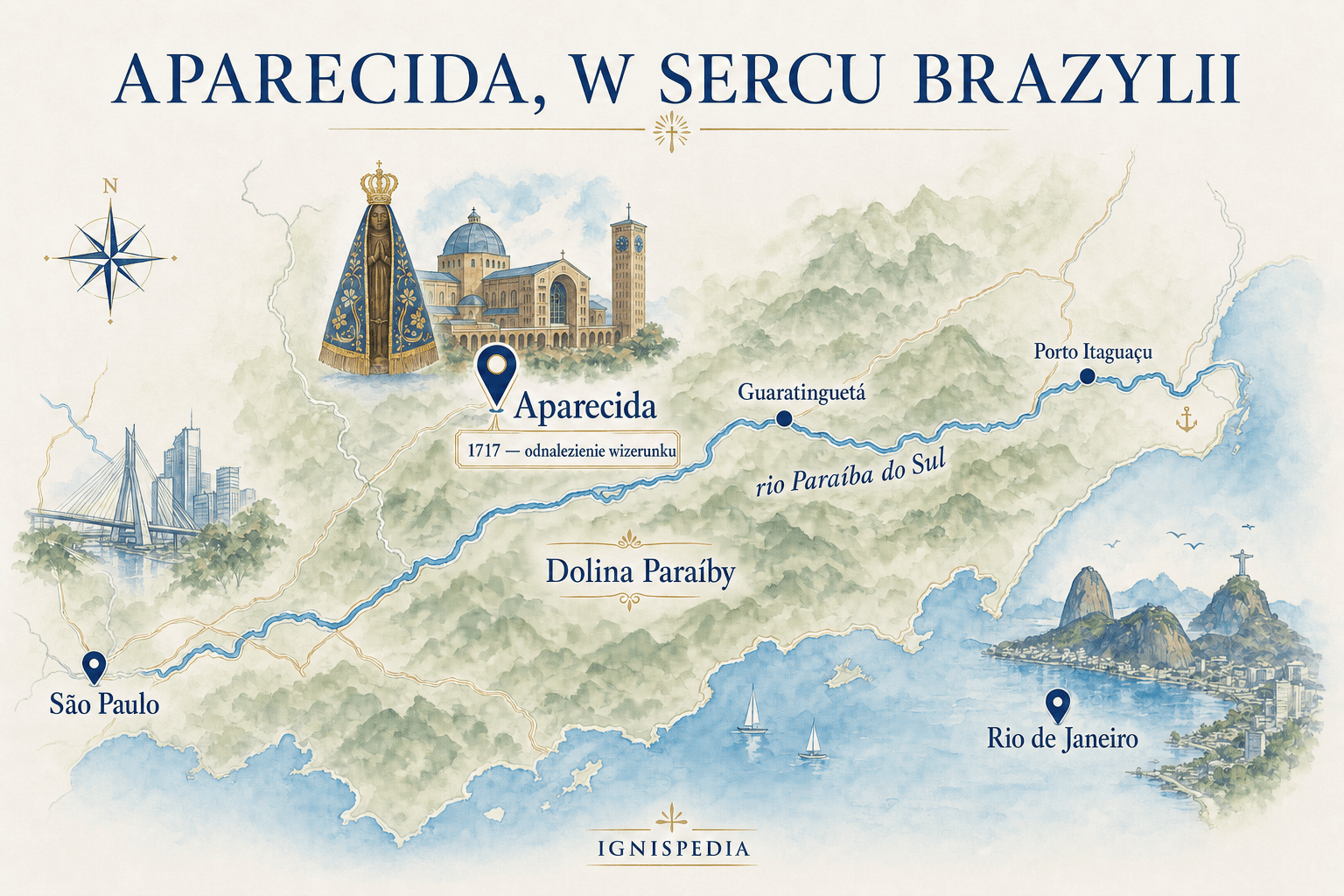 Mapa Aparecidy, Guaratinguetá i Porto Itaguaçu w dolinie Paraíba