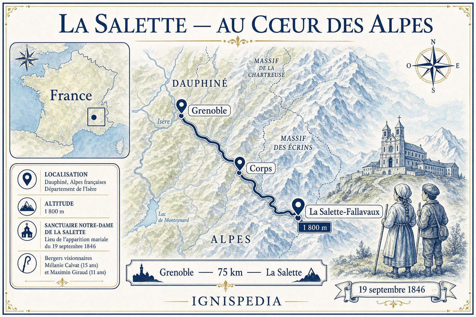 Carta da Grenoble a La Salette-Fallavaux passando per Corps, nelle Alpi del Delfinato